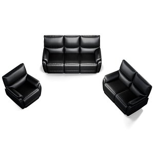 Modern Black Leather Recliner Sofa Set 3D model