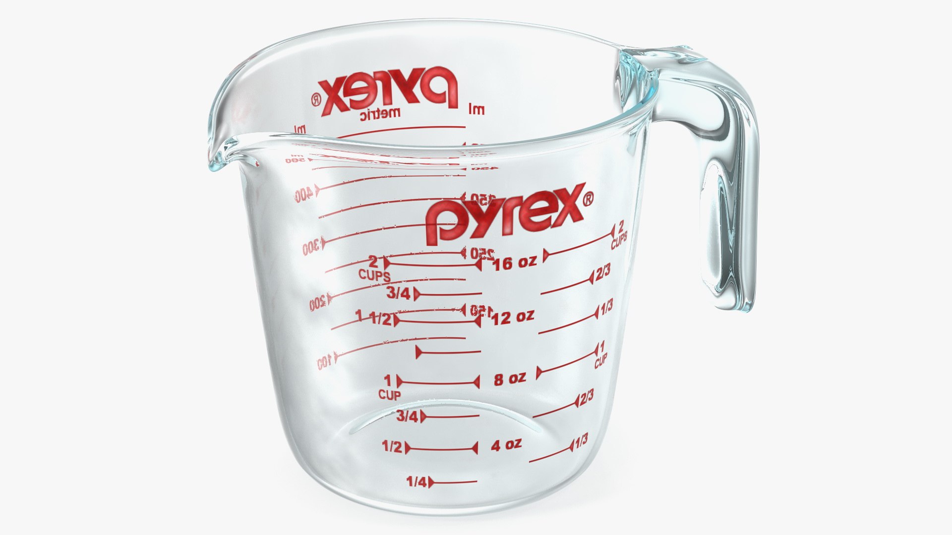 VTG. PYREX - 2 CUP 1 PT 16 OZ 500 ML - GLASS MEASURING CUP RED