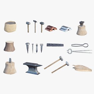 Low Poly Ironsmithing equipment Collection model