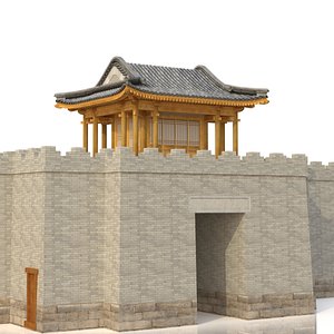 3D chinese city river gate
