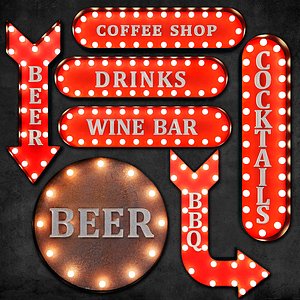 metallic decor lighting sign 3D model