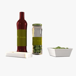 Jar of olives and olive oil 3D model