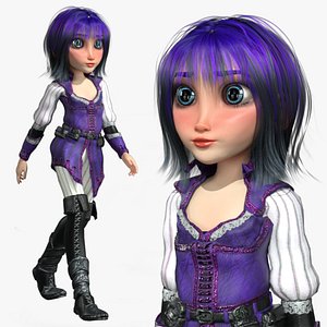 Cartoon Rigged Medieval Warrior Girl Character