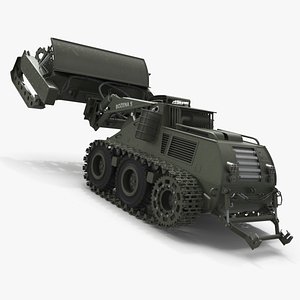 Bozena 5 Unmanned Flail Demining Platform Military Green Rigged for Maya