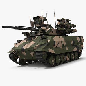 3D Military Support Vehicle with Dual Armament Forest Camo Simplified