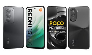 3D Xiaomi Poco M7 Plus 5G Black And Xiaomi Redmi 15 5G Black model
