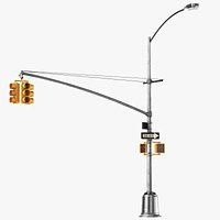 Detailed Street Light With Traffic Stop