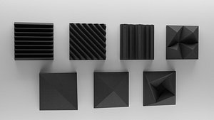 3D Acoustic Panels Set with 8K - 4K - 2K Textures