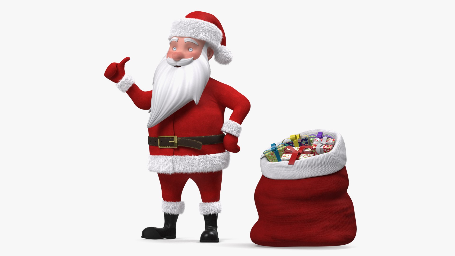 Cartoon Character Santa Claus Standing with Gifts Fur 3D model preview
