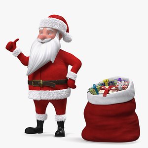 Cartoon Character Santa Claus Standing with Gifts Fur