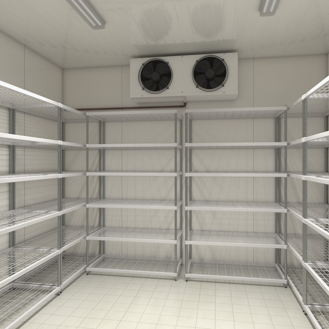 Food Storage Freezer with Metal Racks 3D model for industrial visualization, technical presentation, simulation, product rendering, and animation