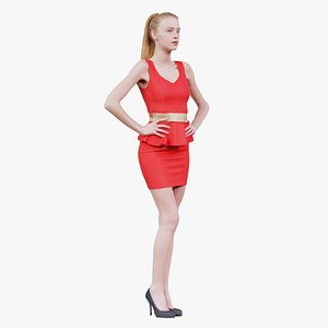 Woman in Red Dress Golden Belt and Heels Posing 1 Remastered