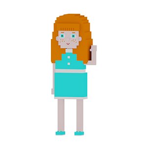 Ginger cute girl cartoon voxel art 3D model
