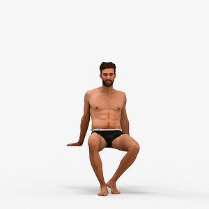 3D 00272Olivier010 - Adult Caucasian man sitting poolside in summer swimwear for relaxation visualizati model