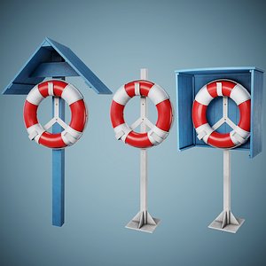 Set of 3 Lifebuoy On Holders 3D