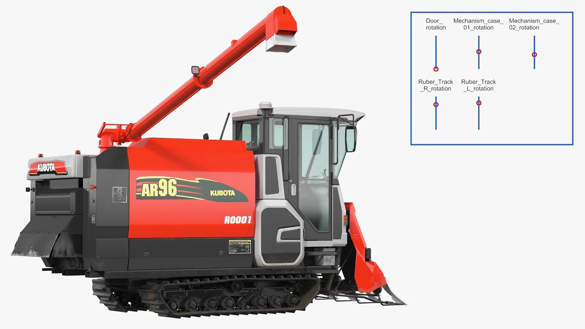 Kubota AR96 Rice Combine Harvester Rigged 3D model preview