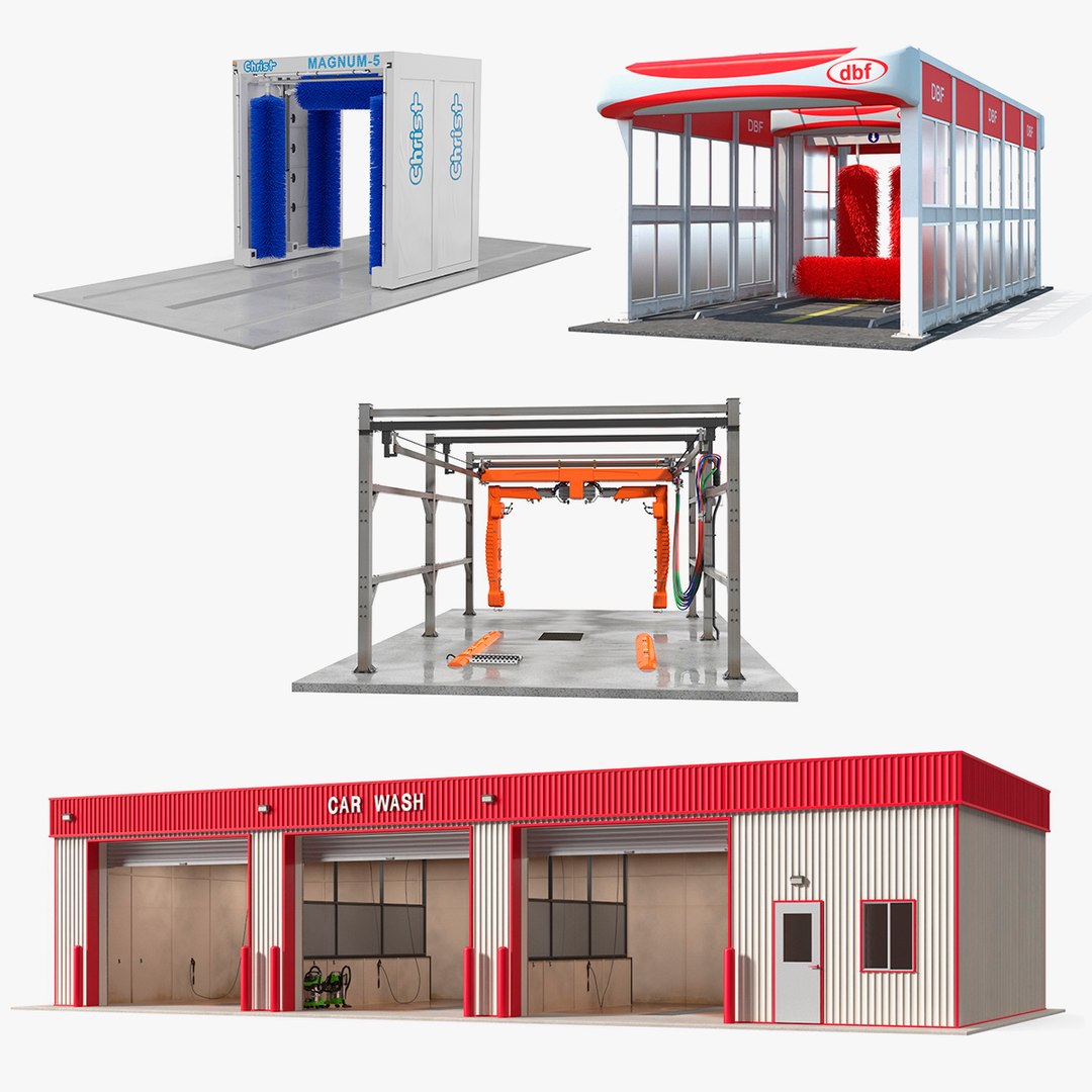 Rigged Car Wash Systems Collection 3 3D model preview