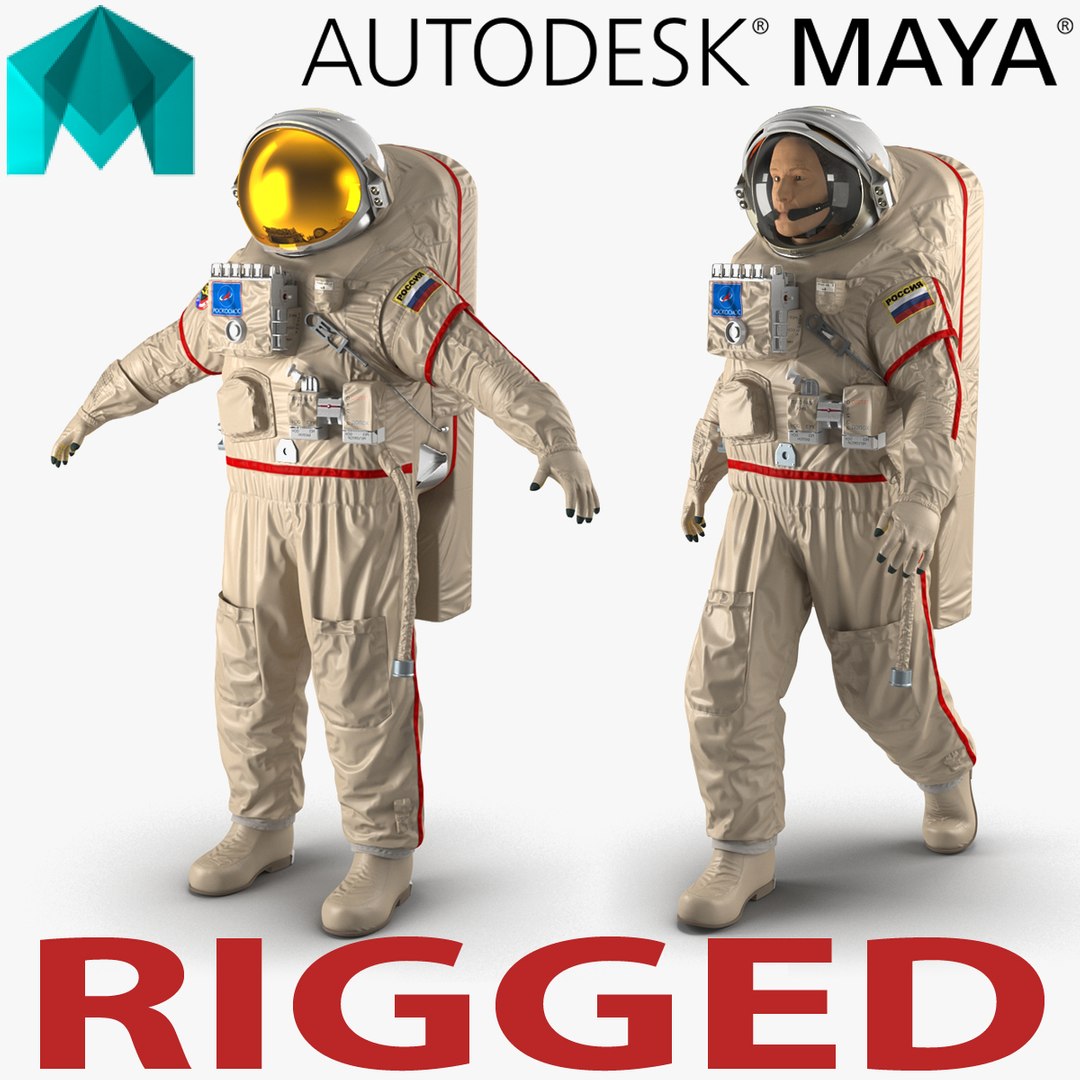 Russian Astronaut Wearing Space Suit Orlan MK Rigged for Maya 3D model preview
