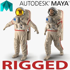 Russian Astronaut Wearing Space Suit Orlan MK Rigged for Maya