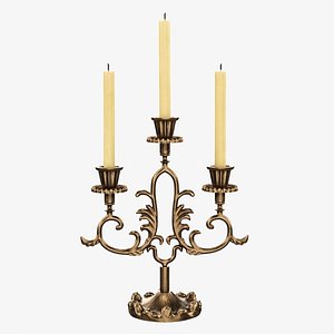Antique candlestick with candles 06 3D model