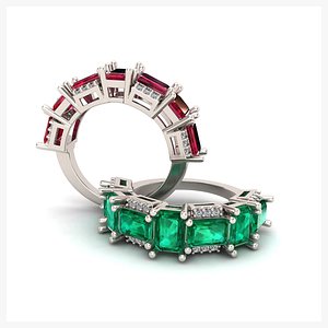 3D model Emerald Cut Stone with diamond ring 3dm1