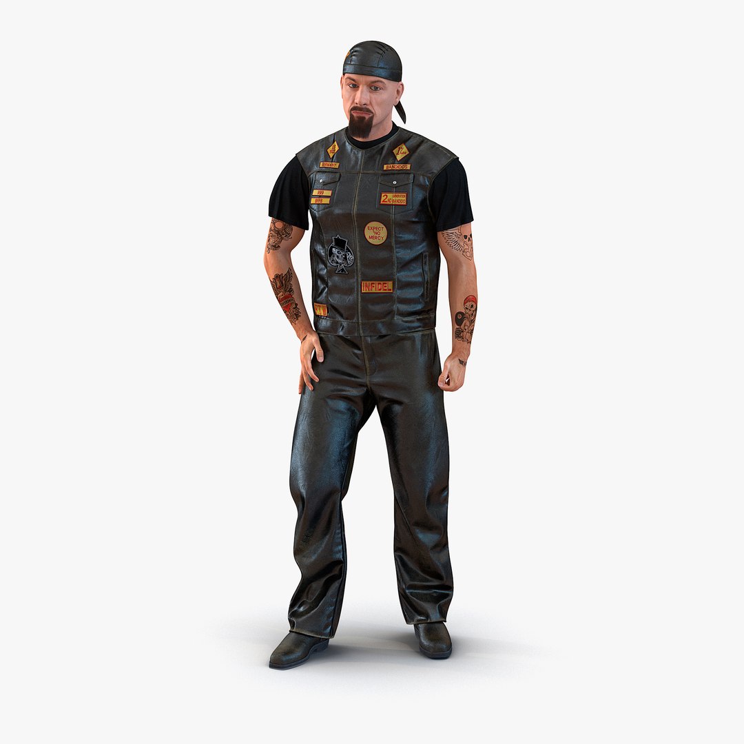 Biker Man Rigged with Fur 3D Model 3D model preview