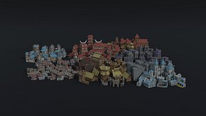 3D Low-poly Cartoon fantasy citys asset Polygonal Style