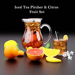 Iced Tea Pitcher and Citrus Fruit Set 3D