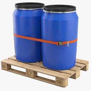 Plastic Barrels On a Pallet 3D model