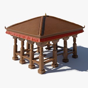 Traditional Wooden Bus Stop Shelter  Village Waiting Pavilion 3D Model