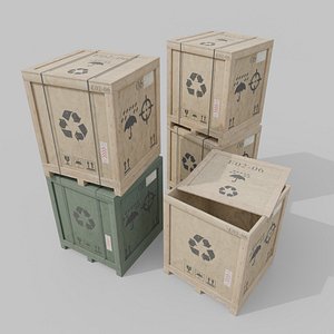 3D Cube Wooden Crate - Customizable Shipping Box model