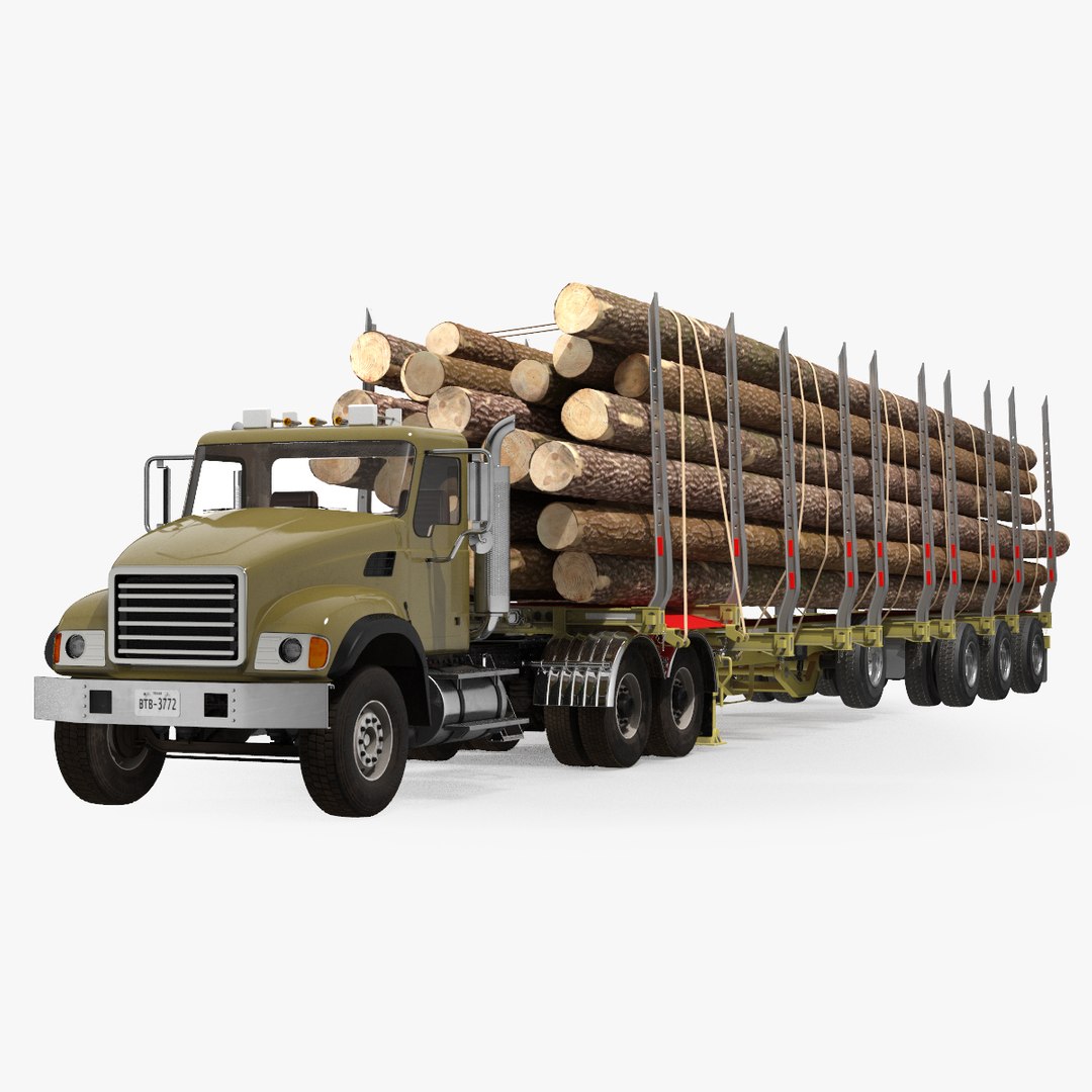 Truck with Logging Trailer 3D model preview