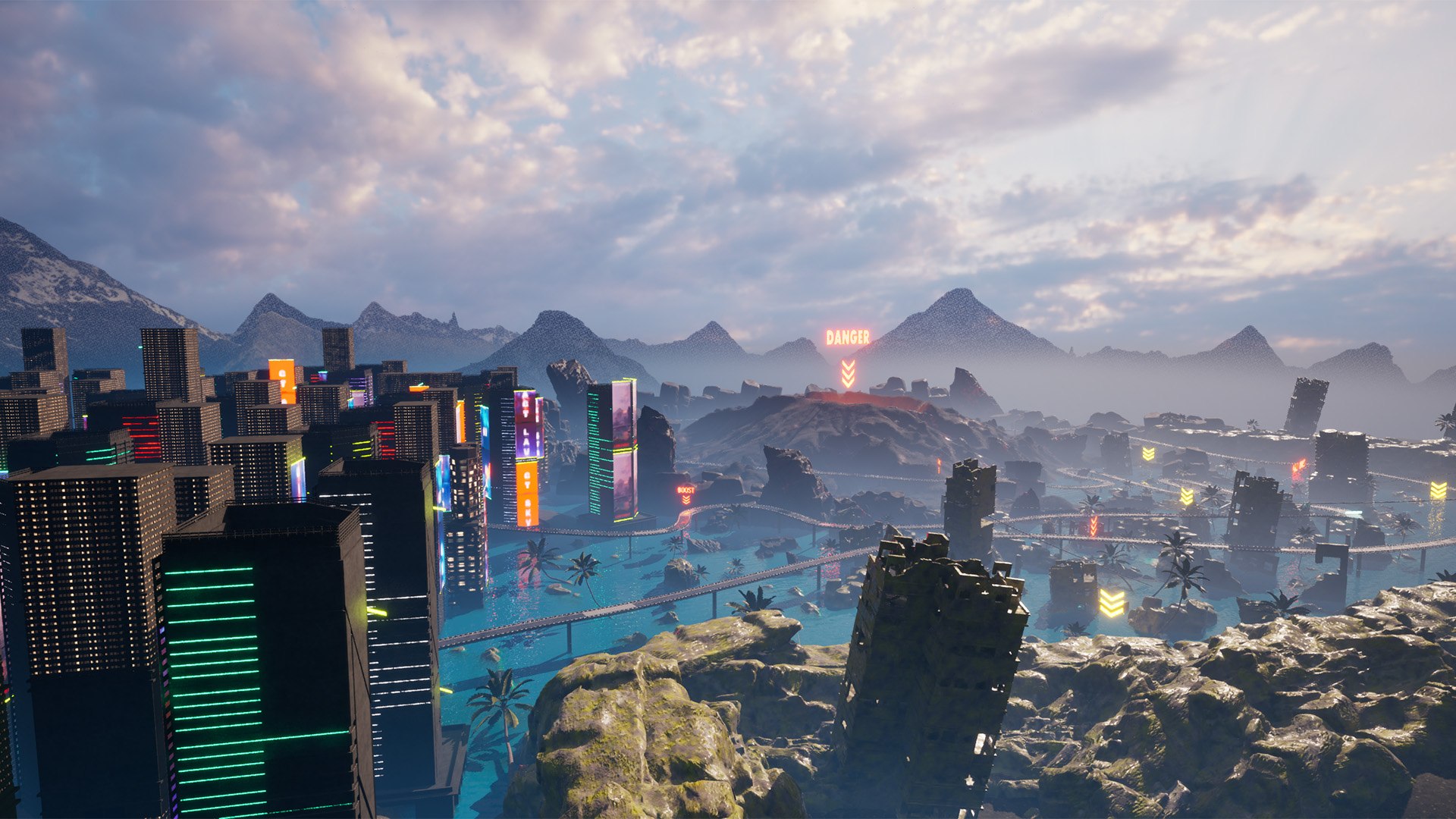 Cyberpunk City and Jungle Volcanic Race Course Environment 3D model https://p.turbosquid.com/ts-thumb/n5/jSP0up/Na/highresscreenshot00017/jpg/1756911006/1920x1080/fit_q87/640a96e39f088500a198eafd369eb5ecccdb8db6/highresscreenshot00017.jpg
