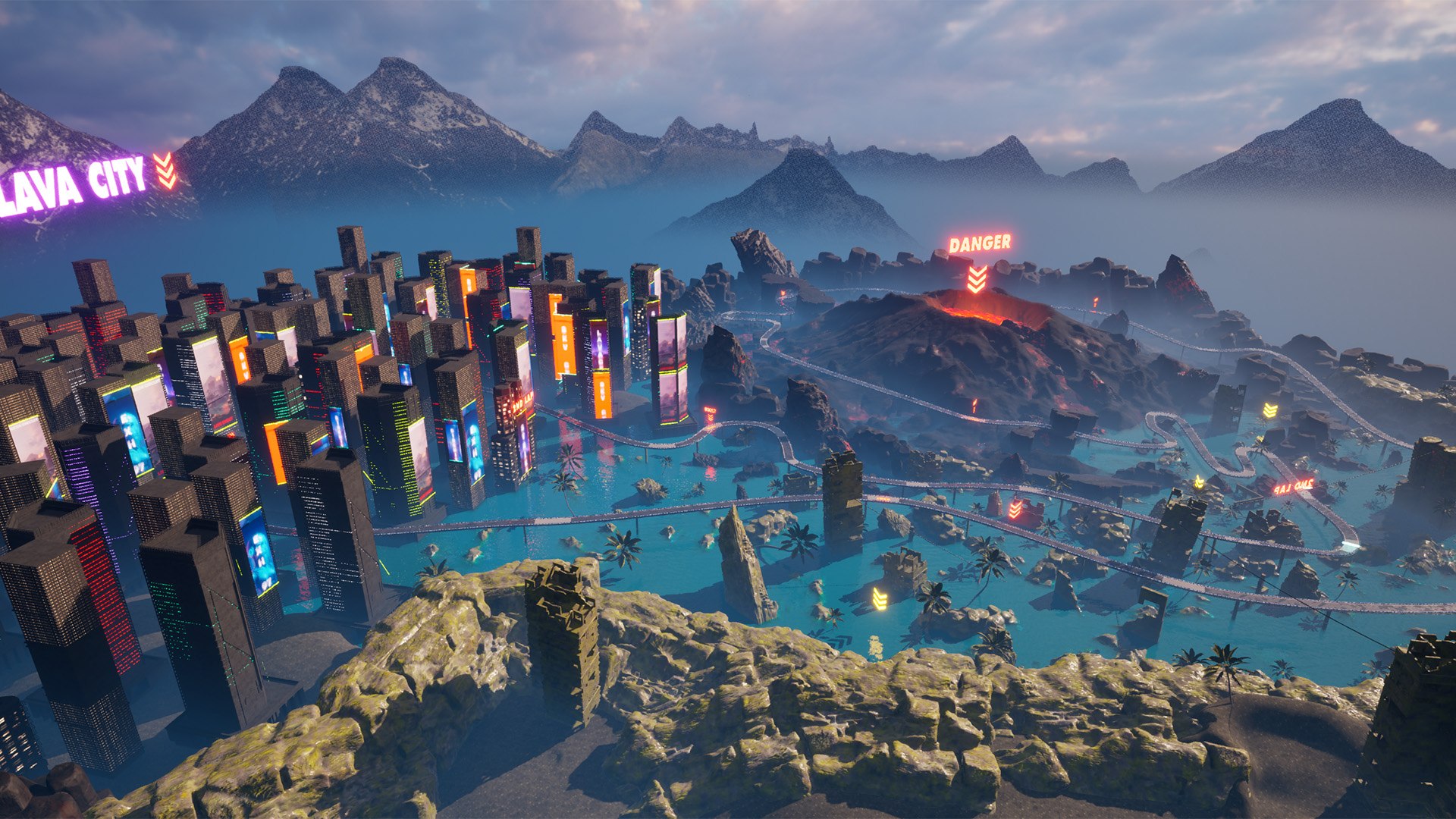 Cyberpunk City and Jungle Volcanic Race Course Environment 3D model https://p.turbosquid.com/ts-thumb/n5/jSP0up/p9/highresscreenshot00018/jpg/1756911007/1920x1080/fit_q87/e7f16282b9d2165da5beeddc591273e598de99b1/highresscreenshot00018.jpg