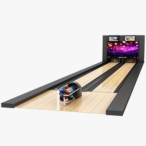 Bowling Lane with Bowling Return and Pins 3D model