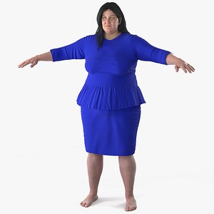 Plus Size Woman in Blue Dress 3D