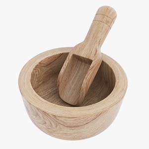 Wooden bowl and scoop 3D model