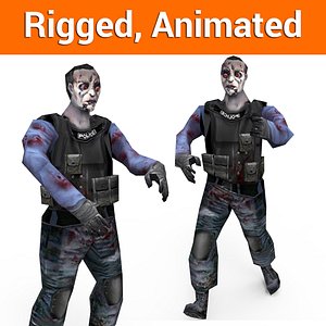 zombie police character rigged 3D model