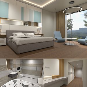 Modern Hotel Room with Bathroom