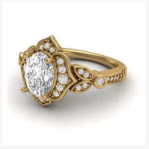 3D Oval Cut Halo Engagement Ring 3dm model