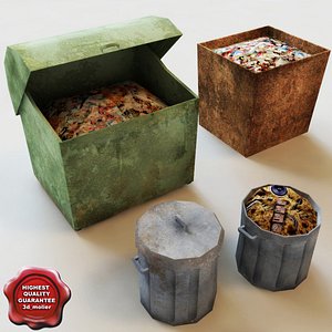 3d trashcans modelled contains model