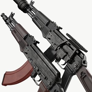 3D AK-105 AK-102 AK-104 Kalashnikov Assault Rifles Game Ready