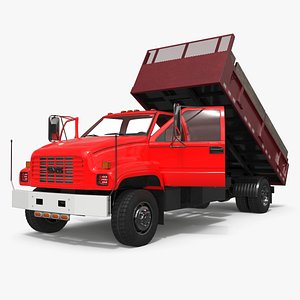 3D GMC TopKick Stake Bed Flatbed Truck Red Rigged