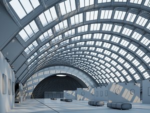 Grand Modern Art Gallery with Dome Skylight 3D