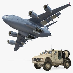 Boeing C17 Globemaster III Transport Aircraft with Oshkosh M ATV Loaded Rigged