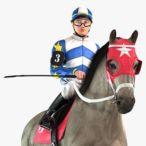 3D Racehorse and Jockey HQ 002 Standard License model