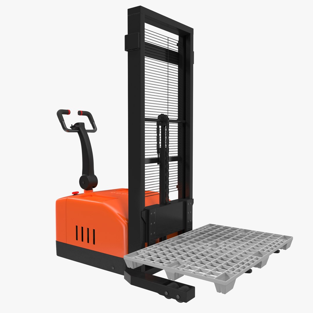 Electric Walkie Stacker with Plastic Pallet 3D Model 3D model preview