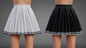 3D Tennis Pleated Skirt -  black and white Striped Mini Skirt
