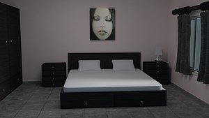 3D interior bedroom bed