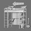 3D kieran study loft bed model